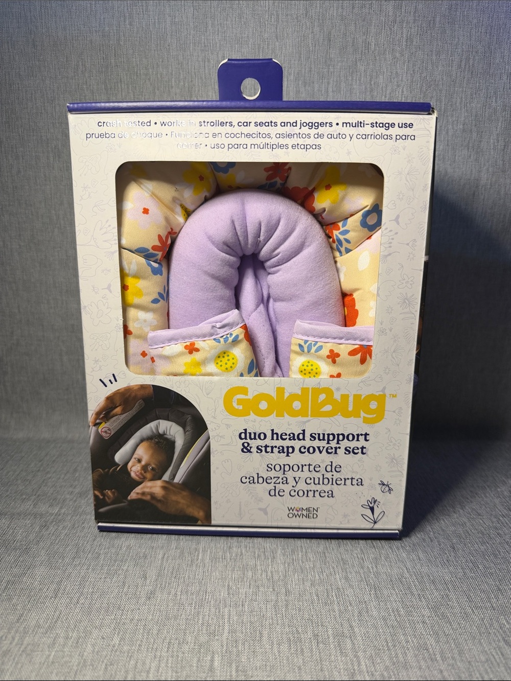 Goldbug Duo Head Support & Strap Cover Set - Lavender Floral